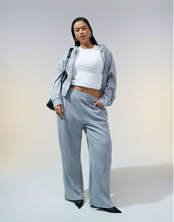 Curve co-ord waffle hoodie and jogger in grey marl
