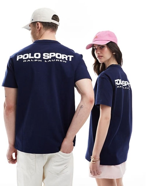 Sport capsule unisex front and back logo print heavyweight t-shirt in navy