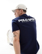 Sport capsule unisex front and back logo print heavyweight t-shirt in navy